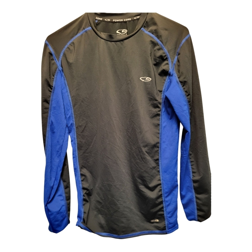Champion Men's Black and Blue Long Sleeve Athletic Tee - Size L